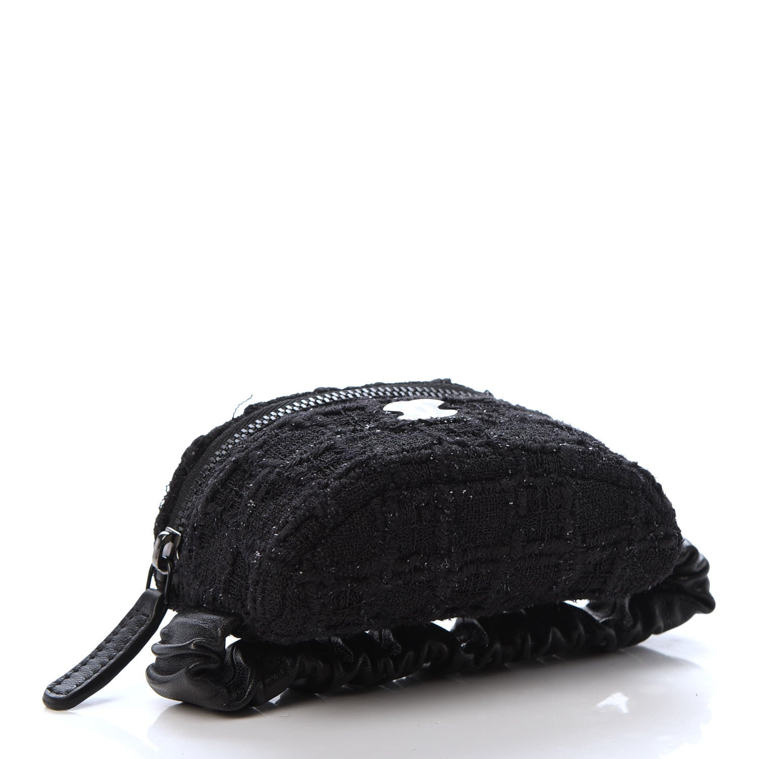 Chanel Tweed Lambskin Quilted Arm Coin Purse Black 4 of 8