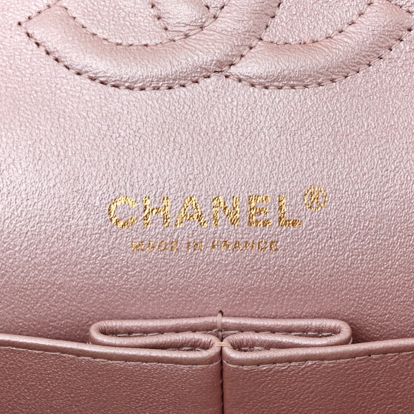 Iridescent Calfskin Quilted Medium Double Flap Light Pink