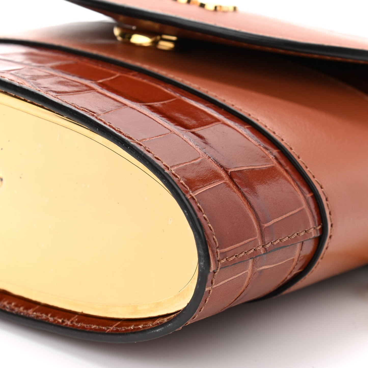Calfskin Crocodile Embossed Small Aby Lock Chestnut Brown