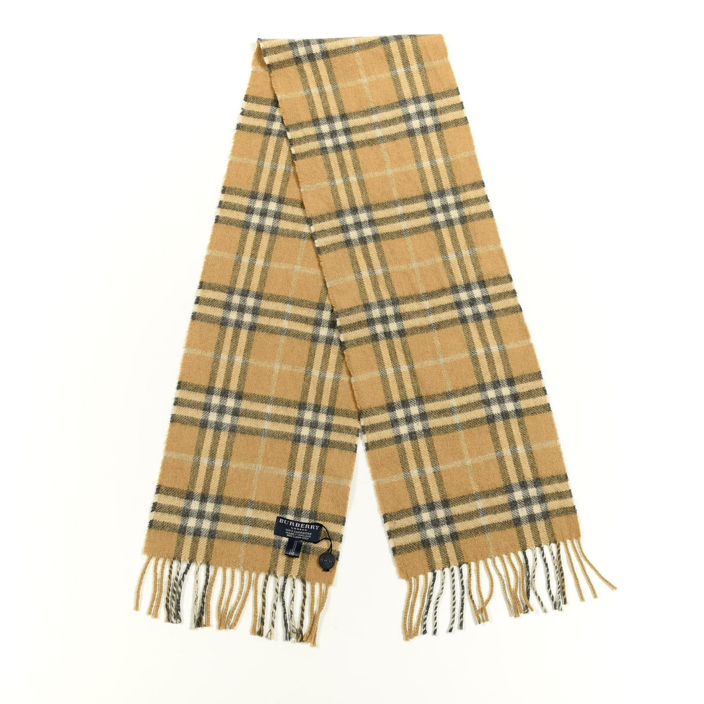 Cashmere House Check Fringe Scarf Beige
