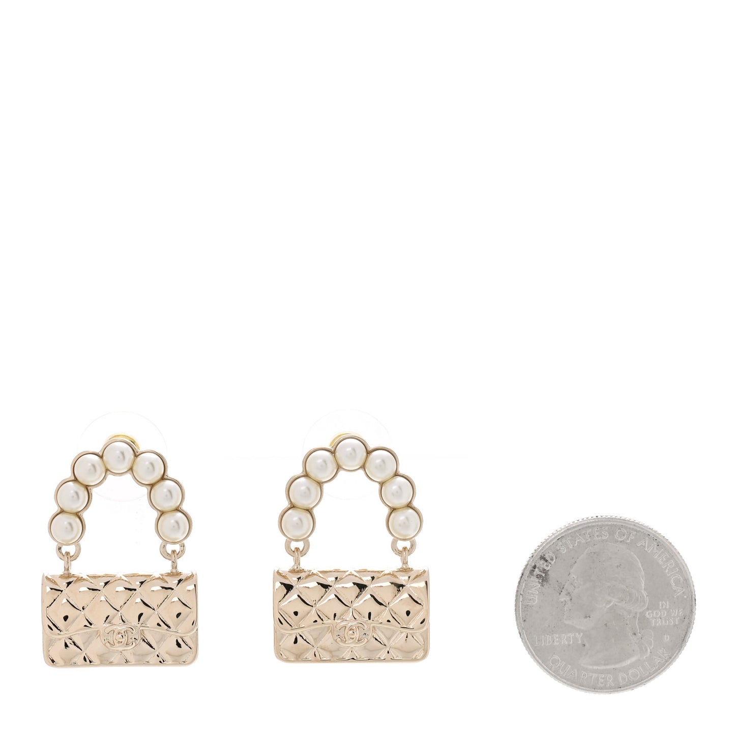 Pearl Quilted CC Flap Bag Earrings Gold