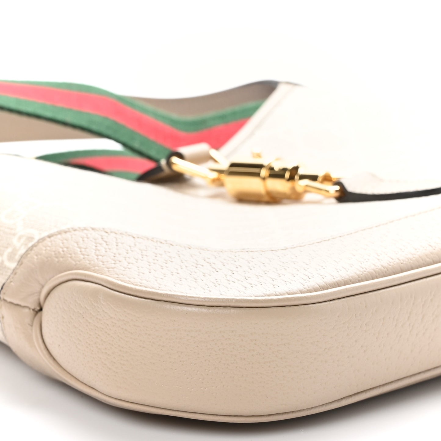 GG Supreme Monogram Textured Dollar Calfskin Web Small Jackie 1961 Hobo Beige Mystic White Oatmeal