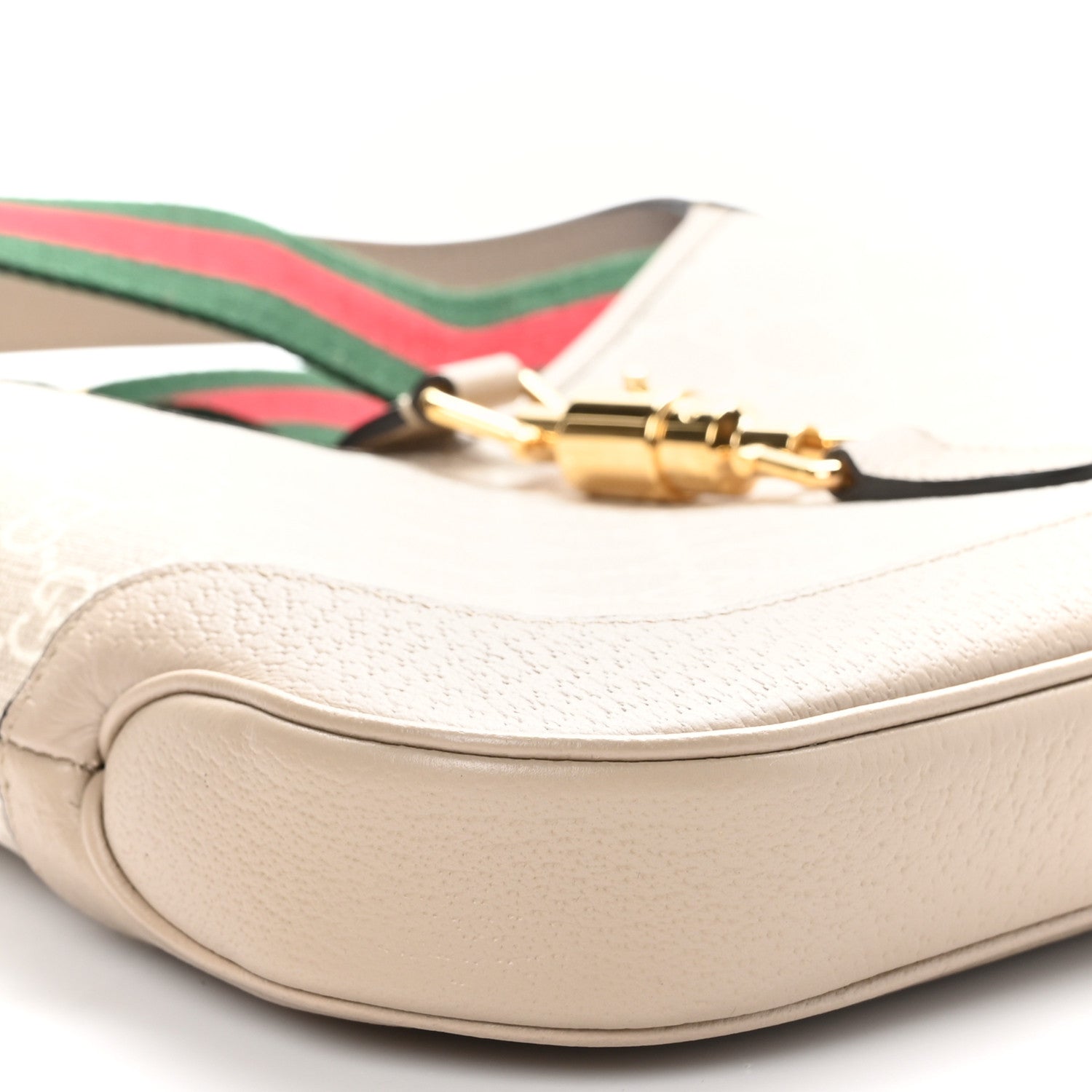 Gucci GG Supreme Monogram Textured Dollar Calfskin Web Small Jackie 1961 Hobo Beige Mystic White Oatmeal 9 of 10