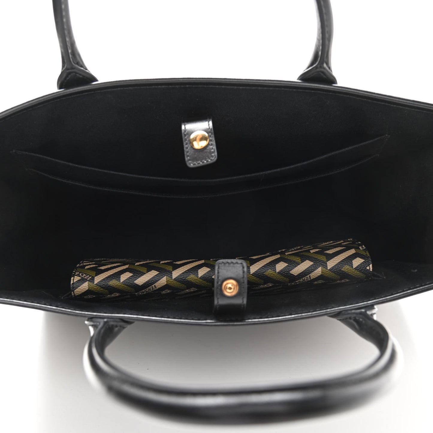 Coated Canvas Calfskin La Greca Signature Tote Bag Black Khaki