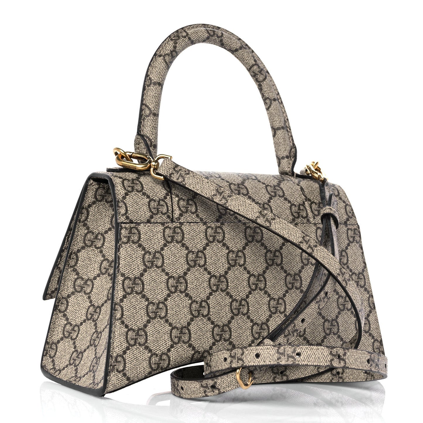 X GUCCI GG Supreme Monogram Small Hourglass Top Handle Bag Beige Ebony
