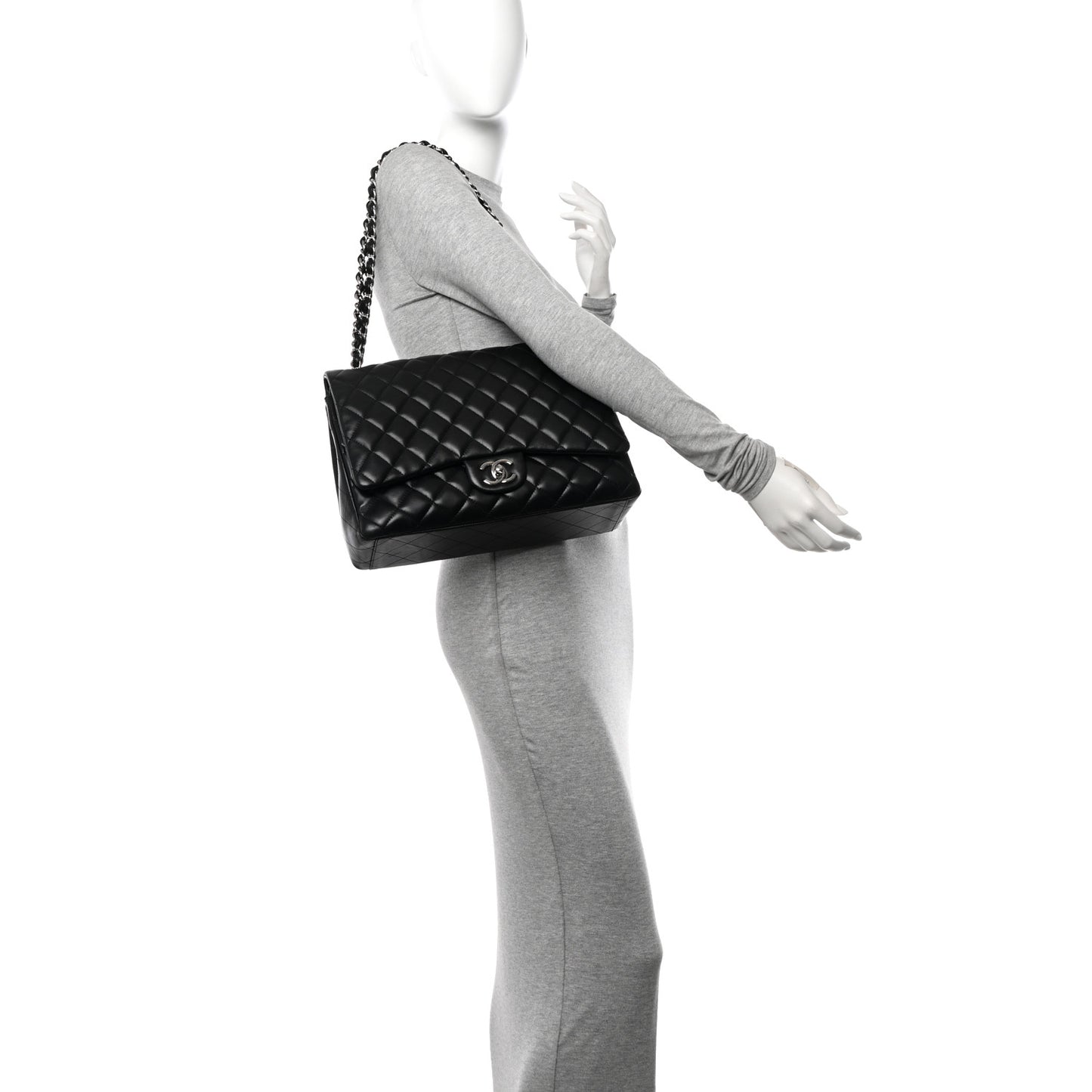 Lambskin Quilted Maxi Double Flap Black