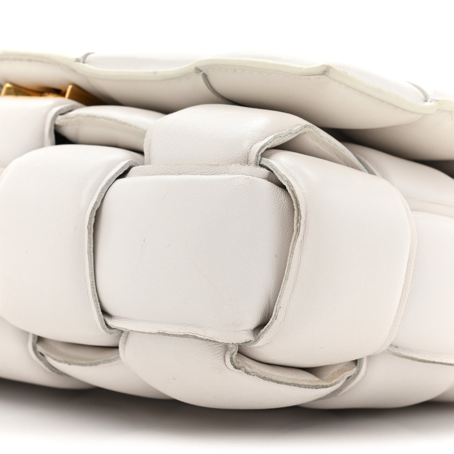 Lambskin Maxi Intreccio Padded Chain Cassette Crossbody Bag White