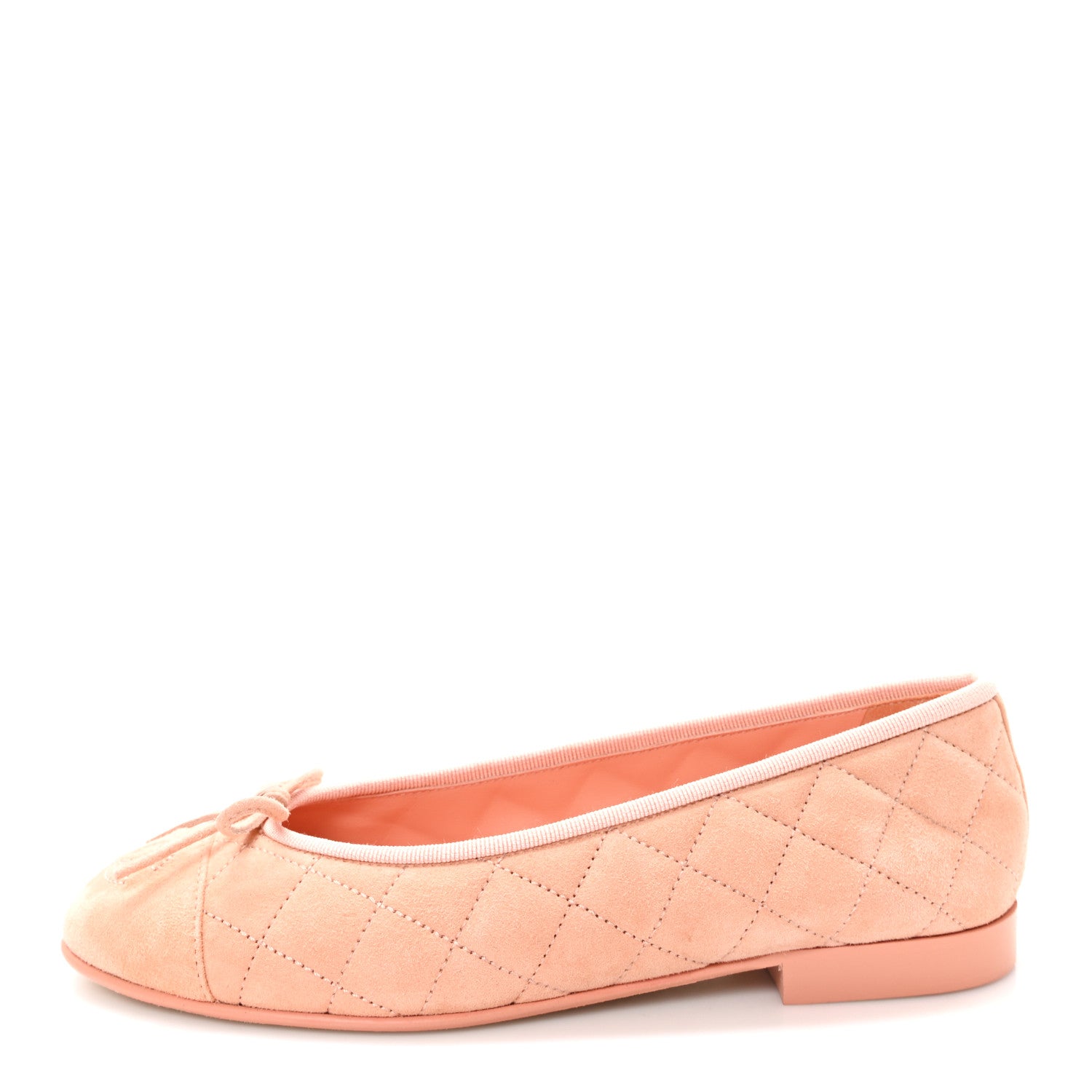 pink flat dress shoes Chanel Suede Calfskin Quilted Cap Toe CC Ballerina Flats 36 Pink