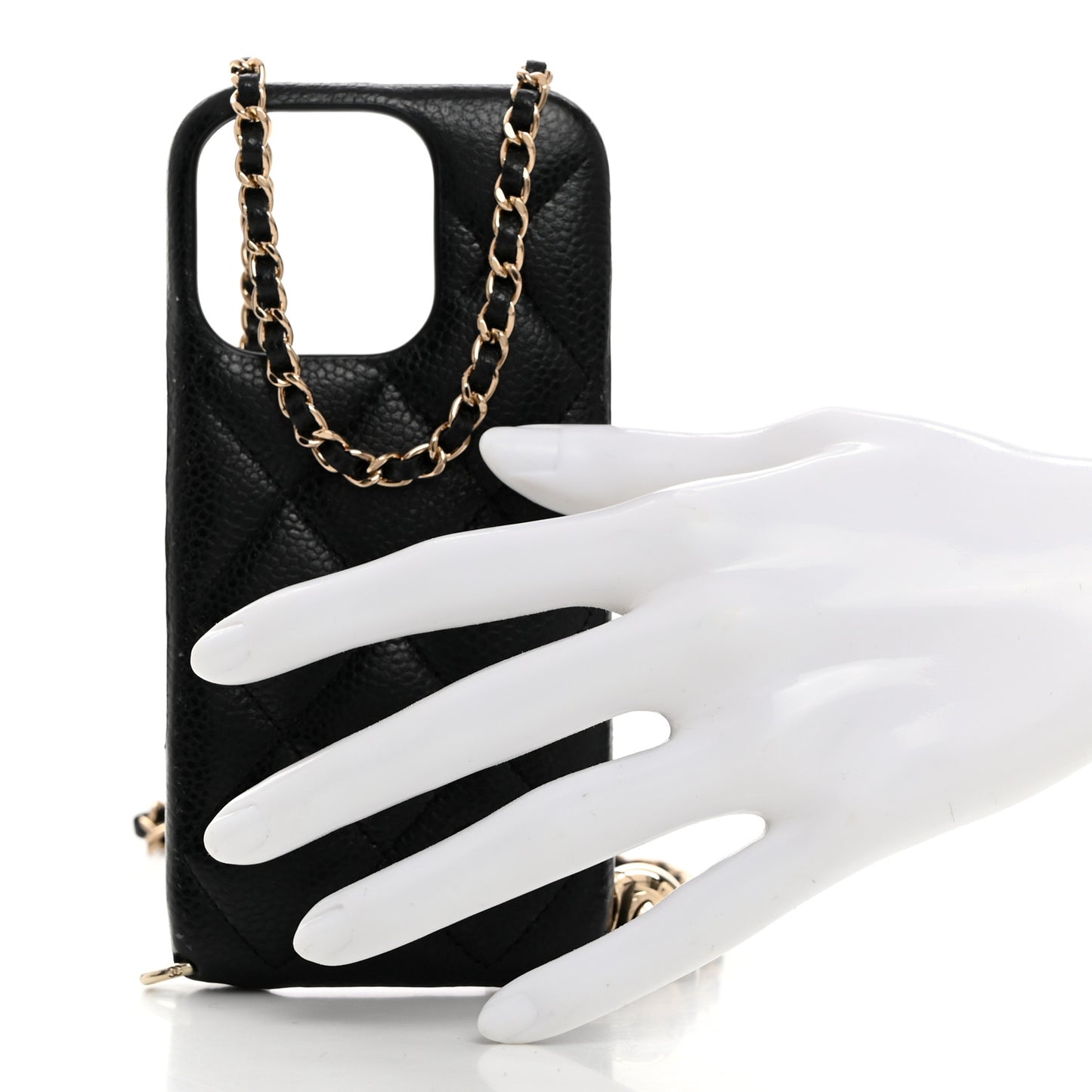 Caviar Quilted Pearl Crush iPhone 16 Pro Case With Chain Black