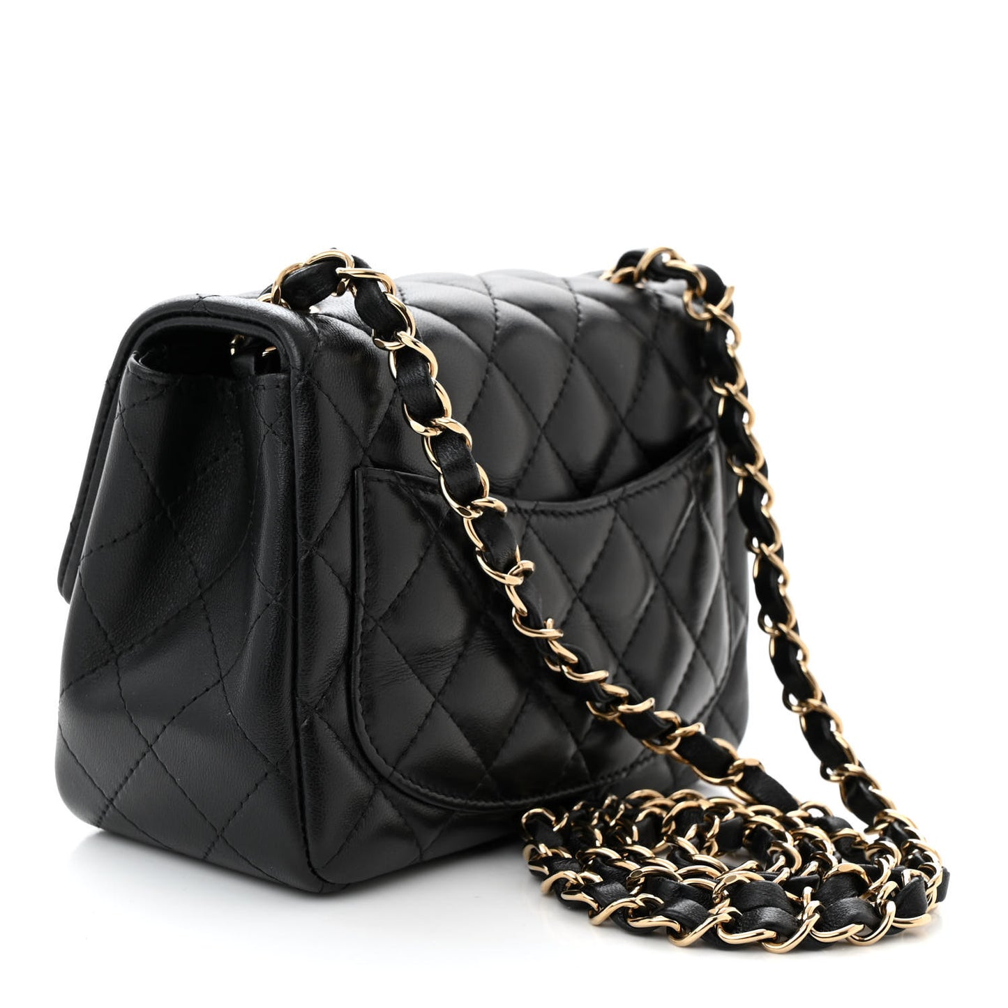 Lambskin Quilted Mini Square Flap Black