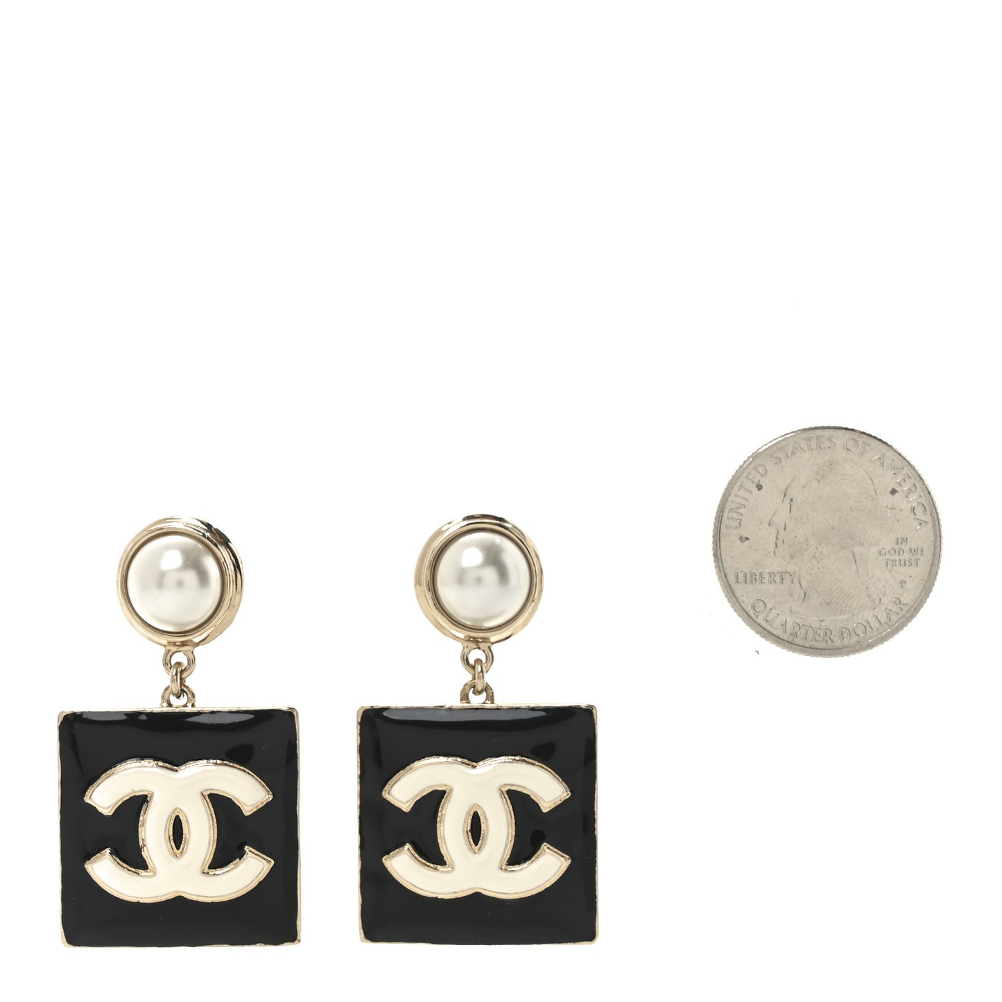 Metal Resin Pearl CC Drop Earrings Gold Black White