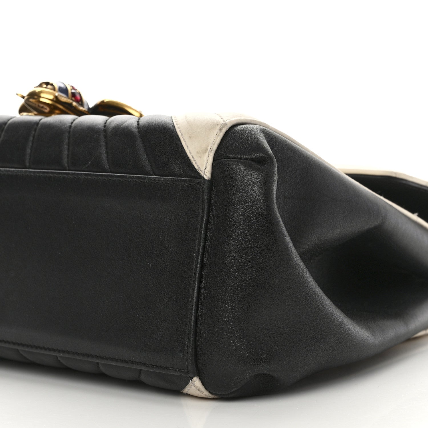 Gucci Calfskin Bamboo Trapuntata Queen Margaret Top Handle Bag Mystic White Black 10 of 11