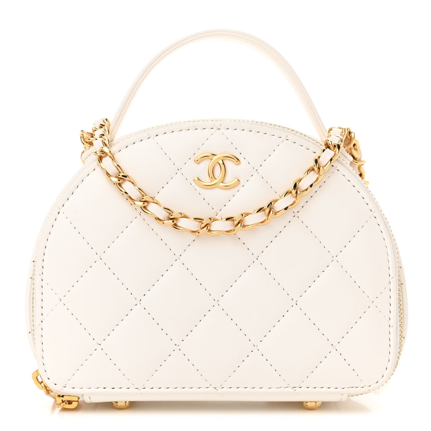 Lambskin Quilted Small Chic Riviera Top Handle Vanity Case White