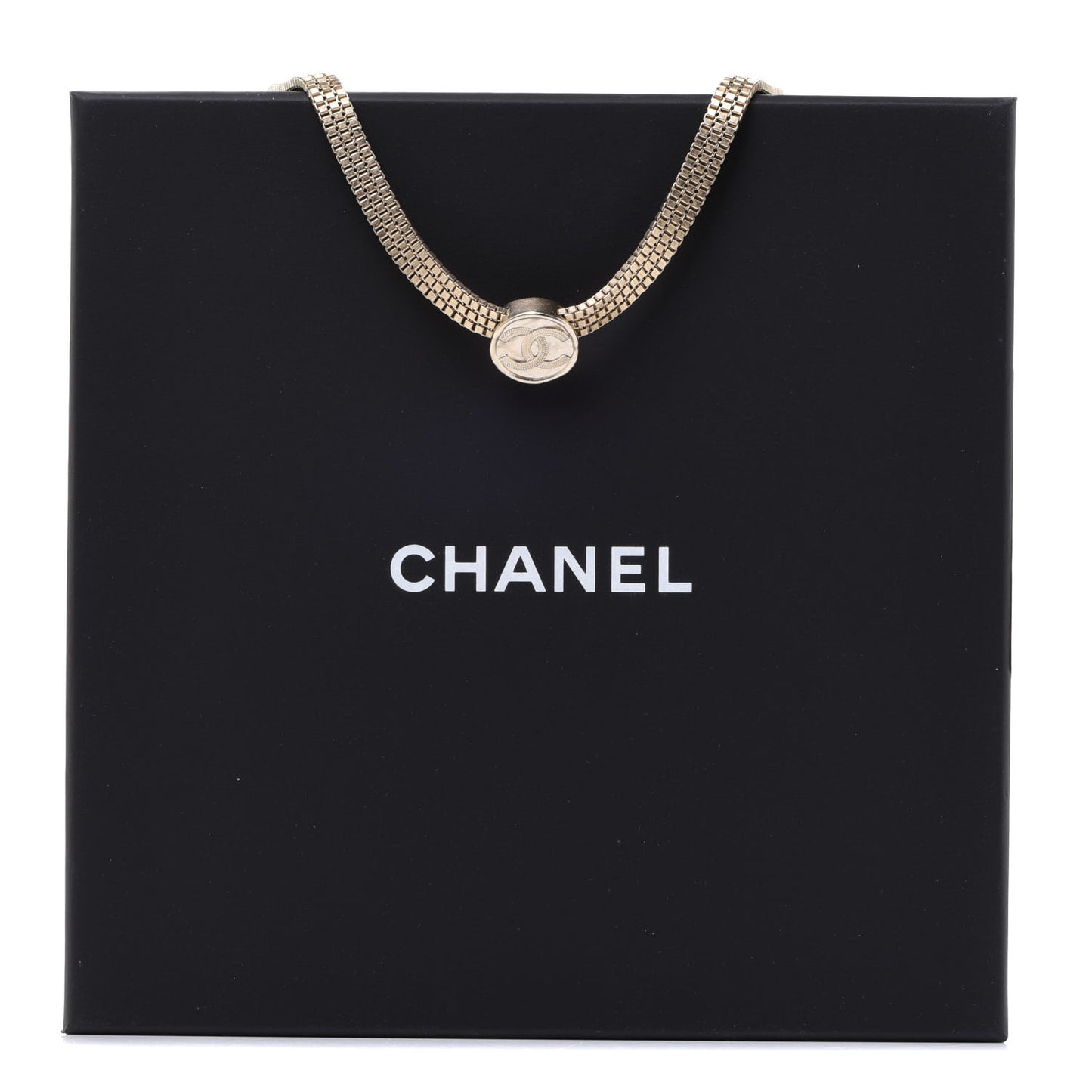 Metal Chain Link CC Medallion Choker Necklace Gold