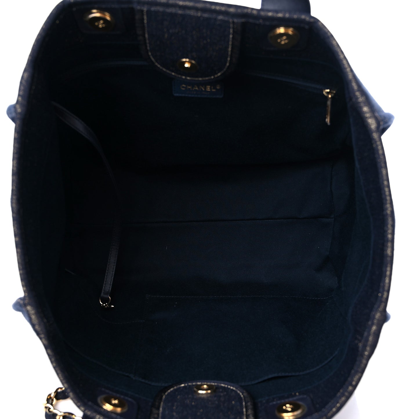 Lurex Canvas Medium Deauville Tote Navy Blue Gold