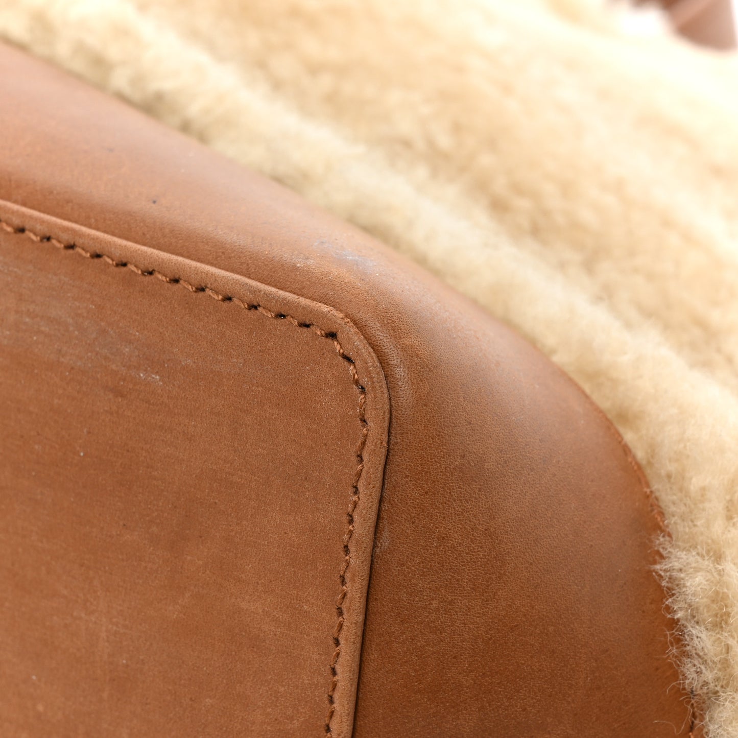 Shearling Calfskin Small Emmanuelle Bucket Bag Natural Beige