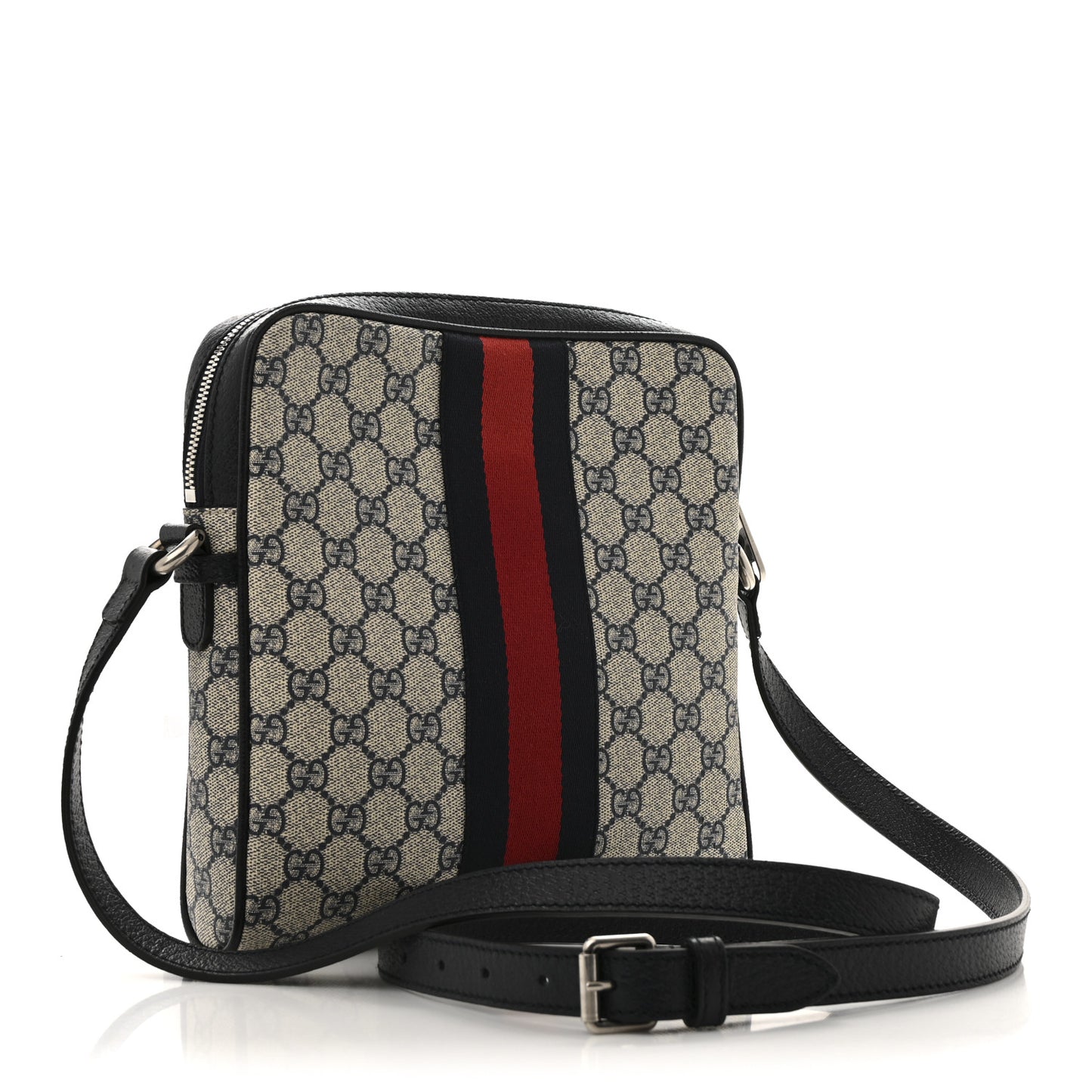 GG Supreme Monogram Textured Dollar Calfskin Web Small Ophidia Messenger Bag Beige Blue