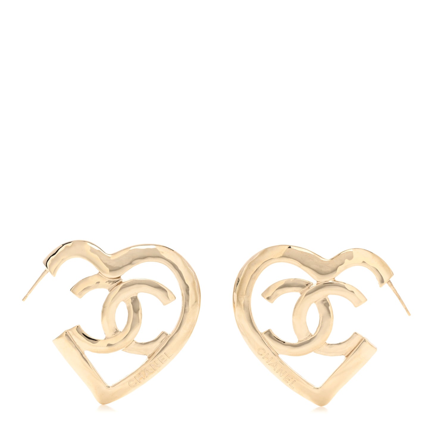 Metal CC Heart Coco In Love Hoop Earrings Gold