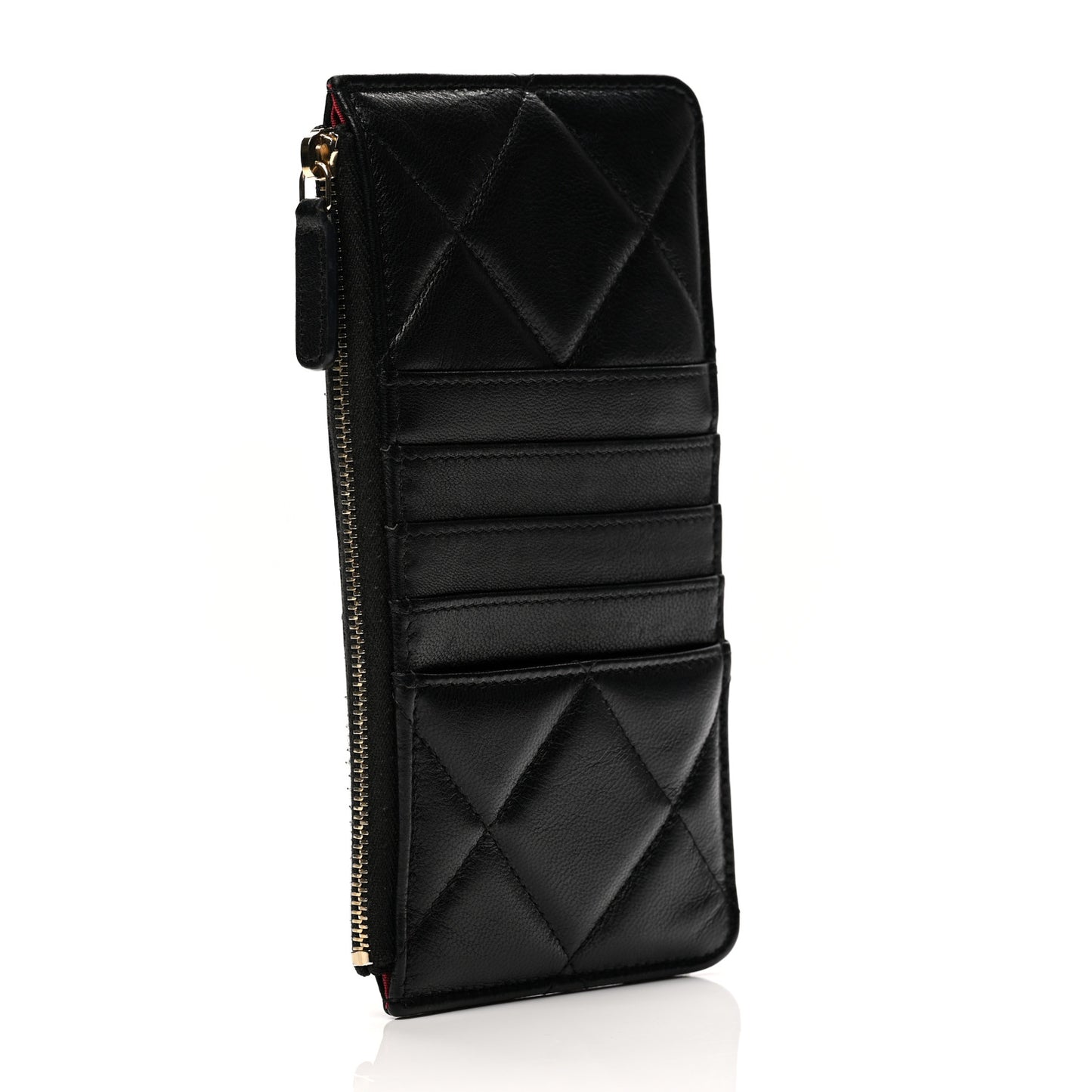 Shiny Goatskin Quilted Chanel 19 Phone and Card Holder Black