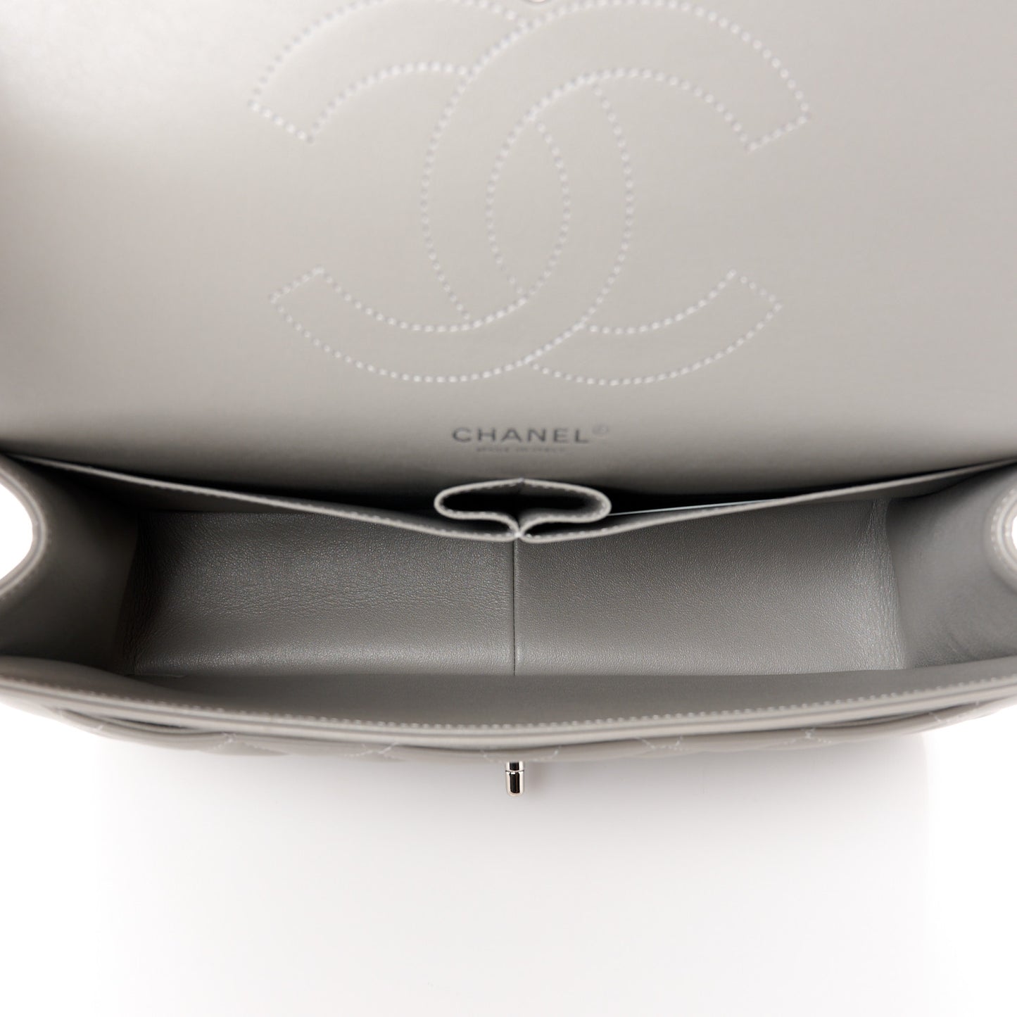 Lambskin Quilted Jumbo Double Flap Grey