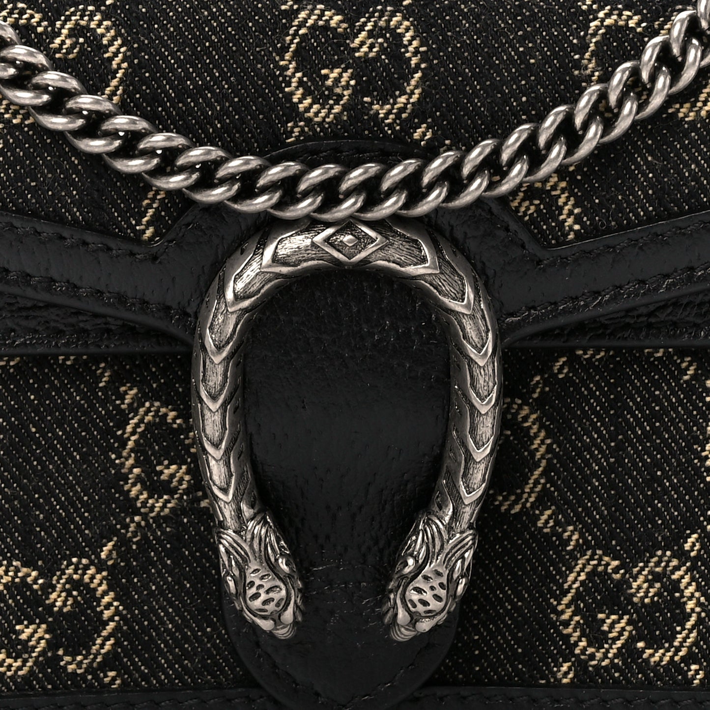 Jacquard Black Denim GG Monogram Super Mini Dionysus Shoulder Bag Black Ivory