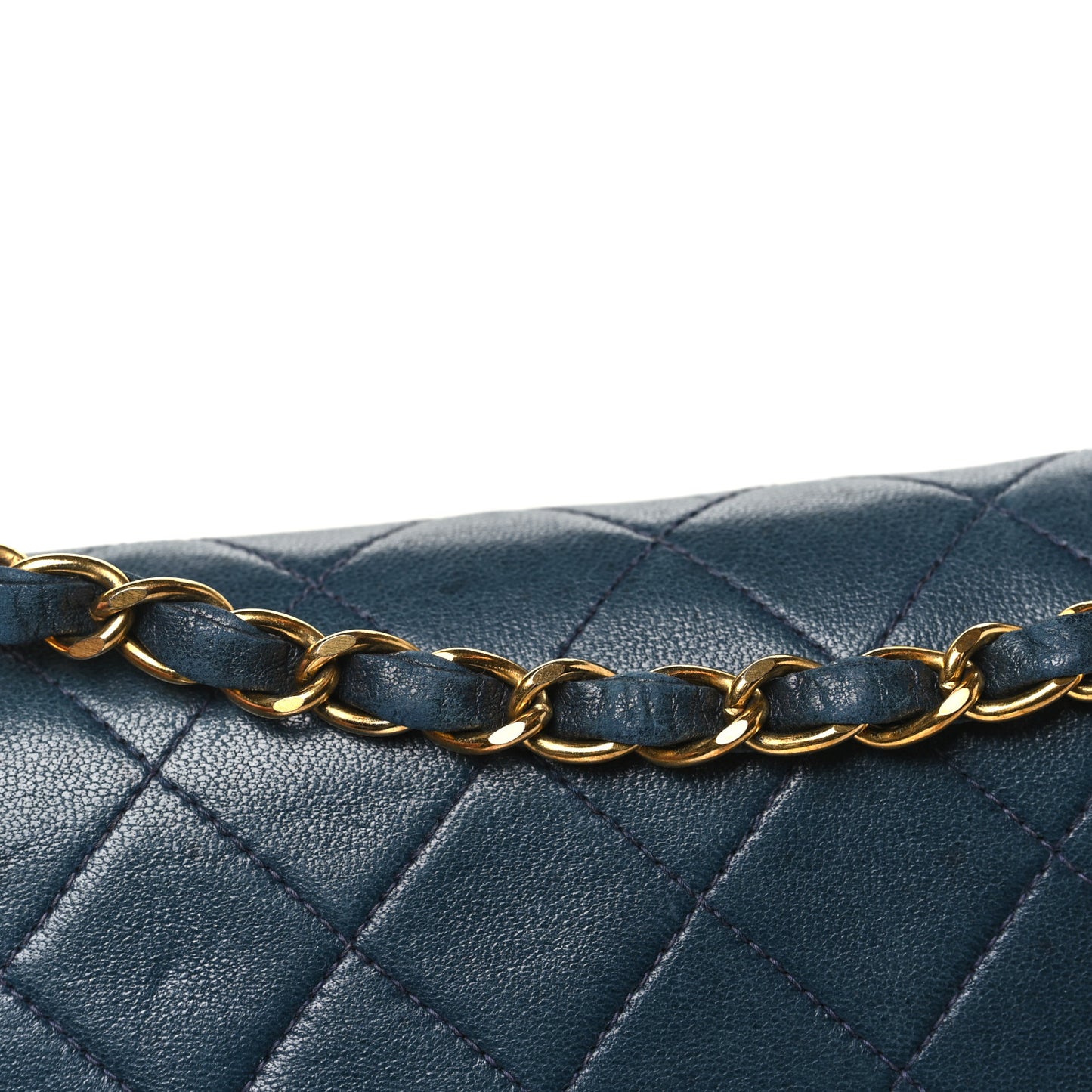 Lambskin Quilted Medium Double Flap Navy