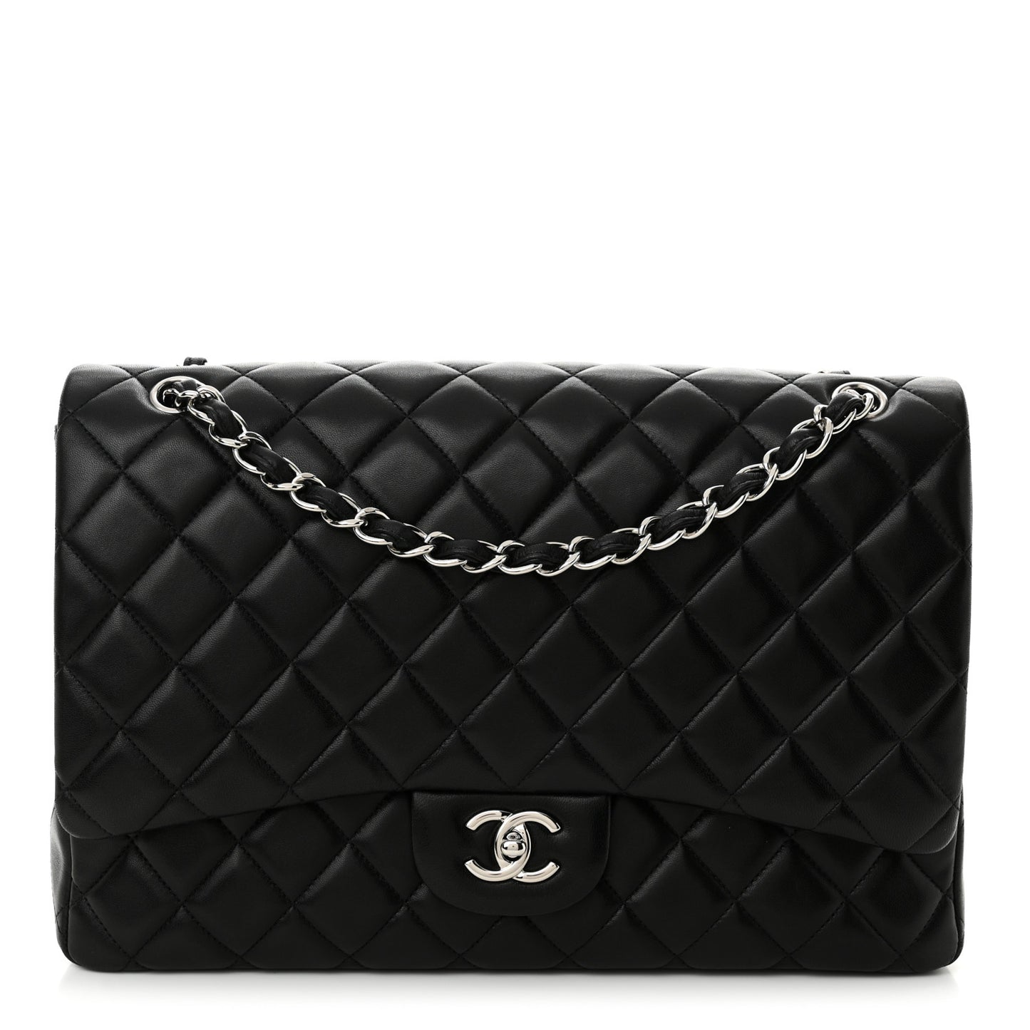 Lambskin Quilted Maxi Single Flap Black