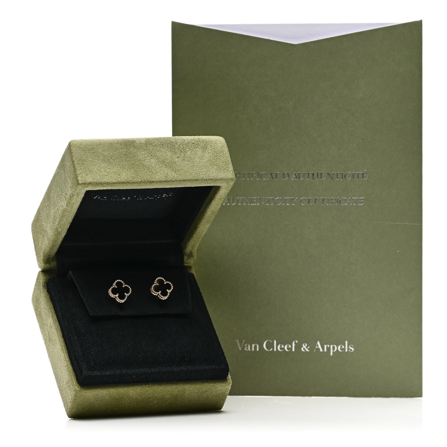 Van Cleef & Arpels 18K Yellow Gold Black Onyx Sweet Alhambra Earrings 5 of 5