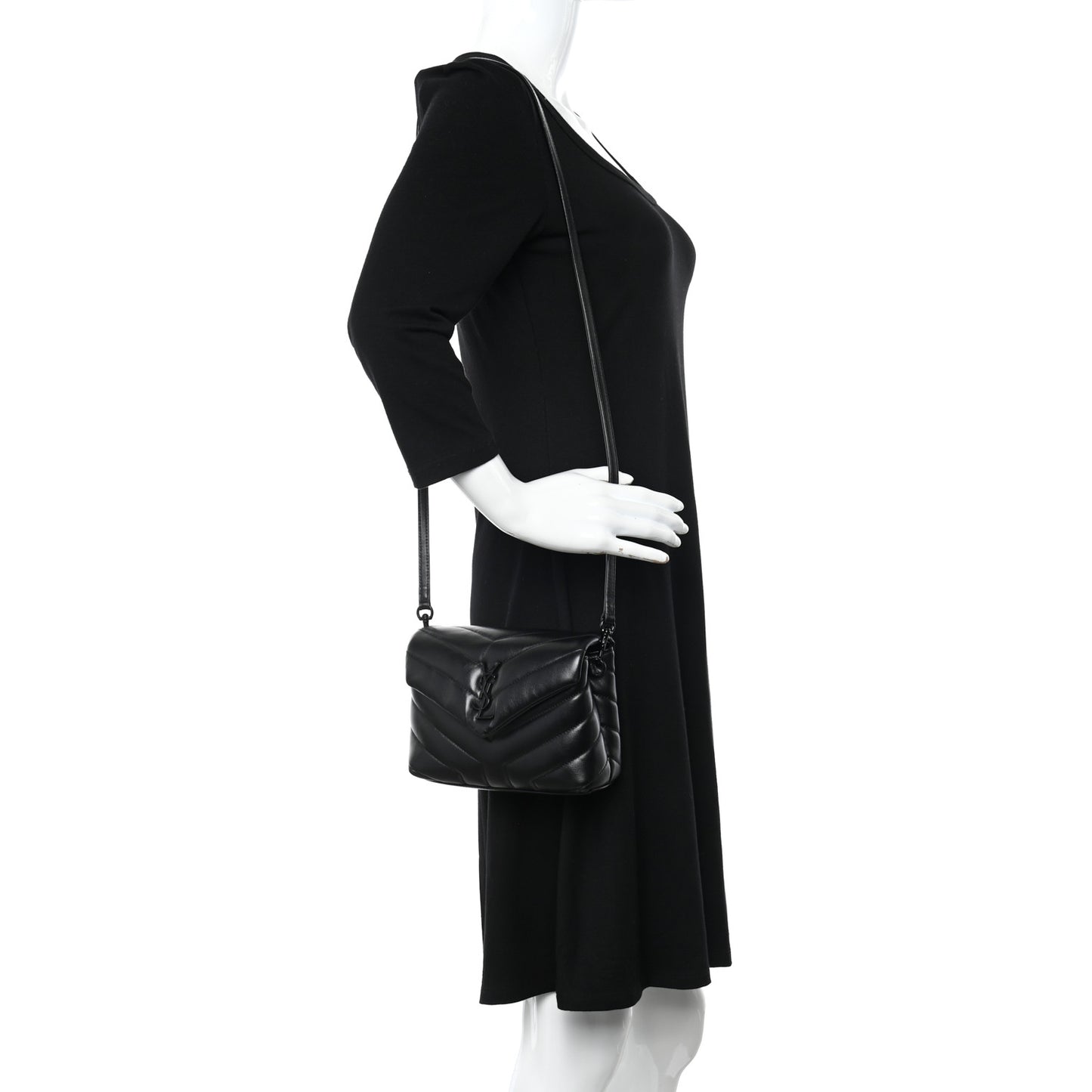 Calfskin Y Quilted Monogram Monochrome Toy Loulou Crossbody Bag Black