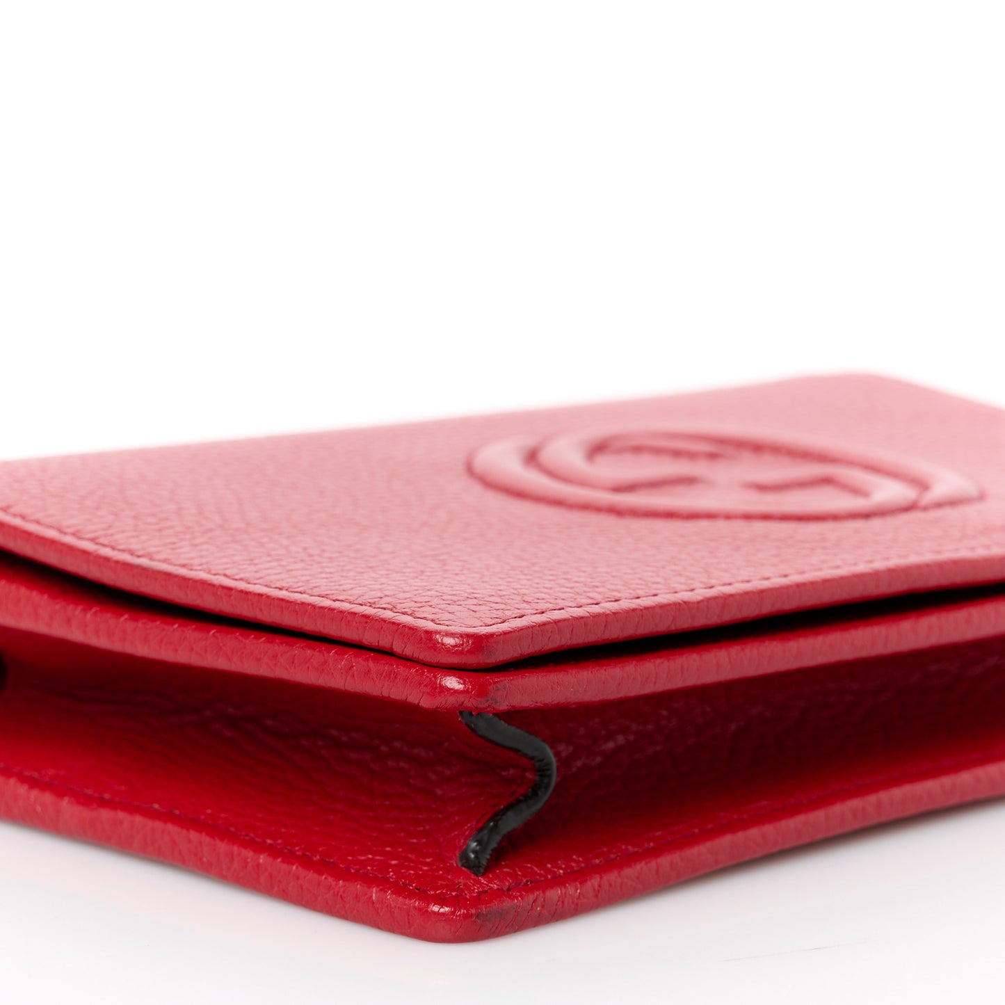 Pebbled Calfskin Soho Wallet on Chain Tabasco Red
