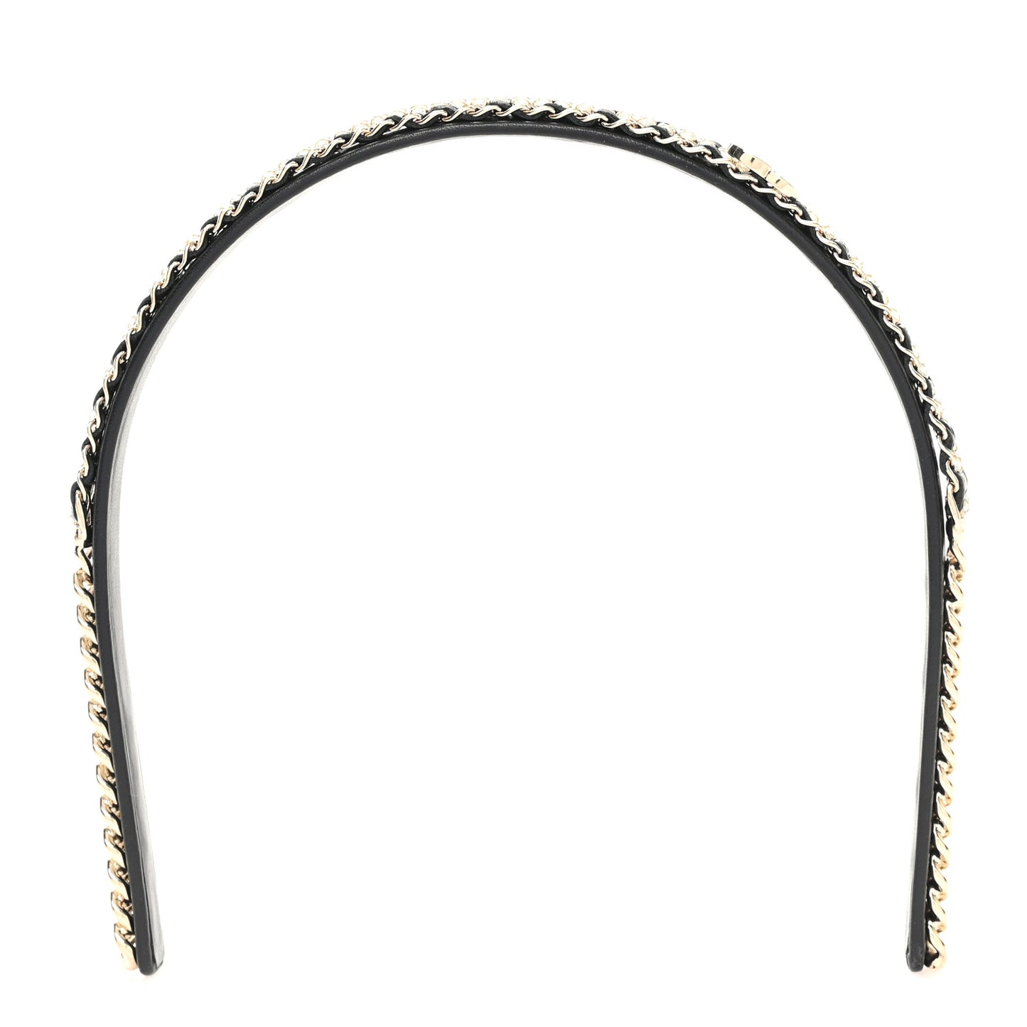 Metal Lambskin Crystal CC Chain Headband Gold Black