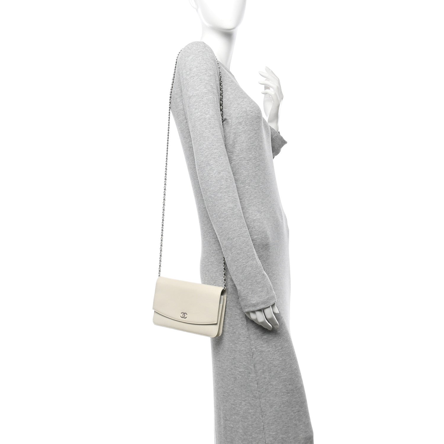 Chanel Metallic Caviar Sevruga Wallet on Chain WOC White 2 of 11