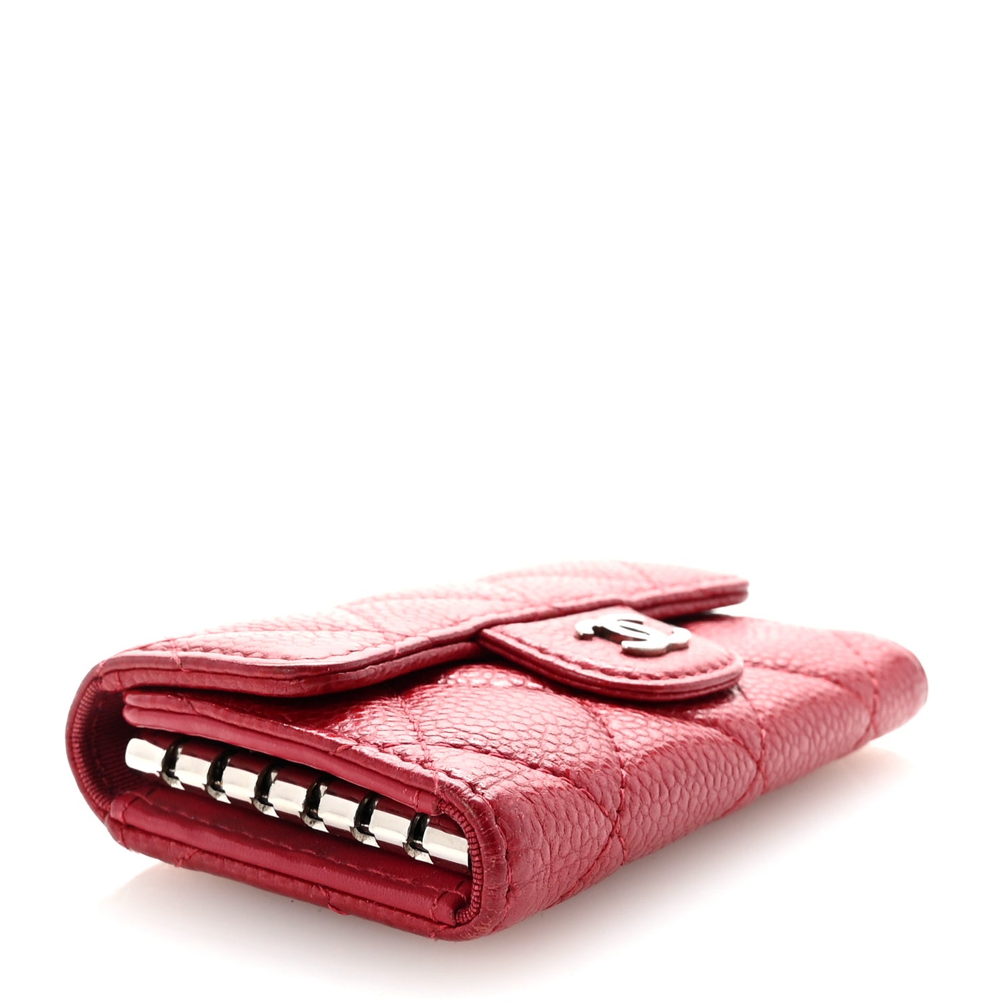Metallic Caviar Quilted 6 Key Holder Dark Pink