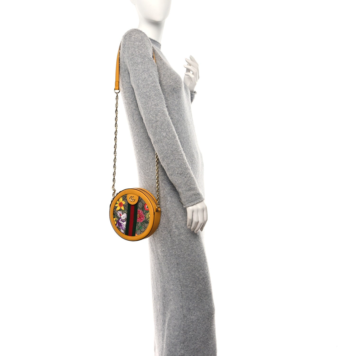 Gucci GG Supreme Monogram Flora Web Mini Ophidia Round Shoulder Bag Beige Multicolor Crop 3 of 11