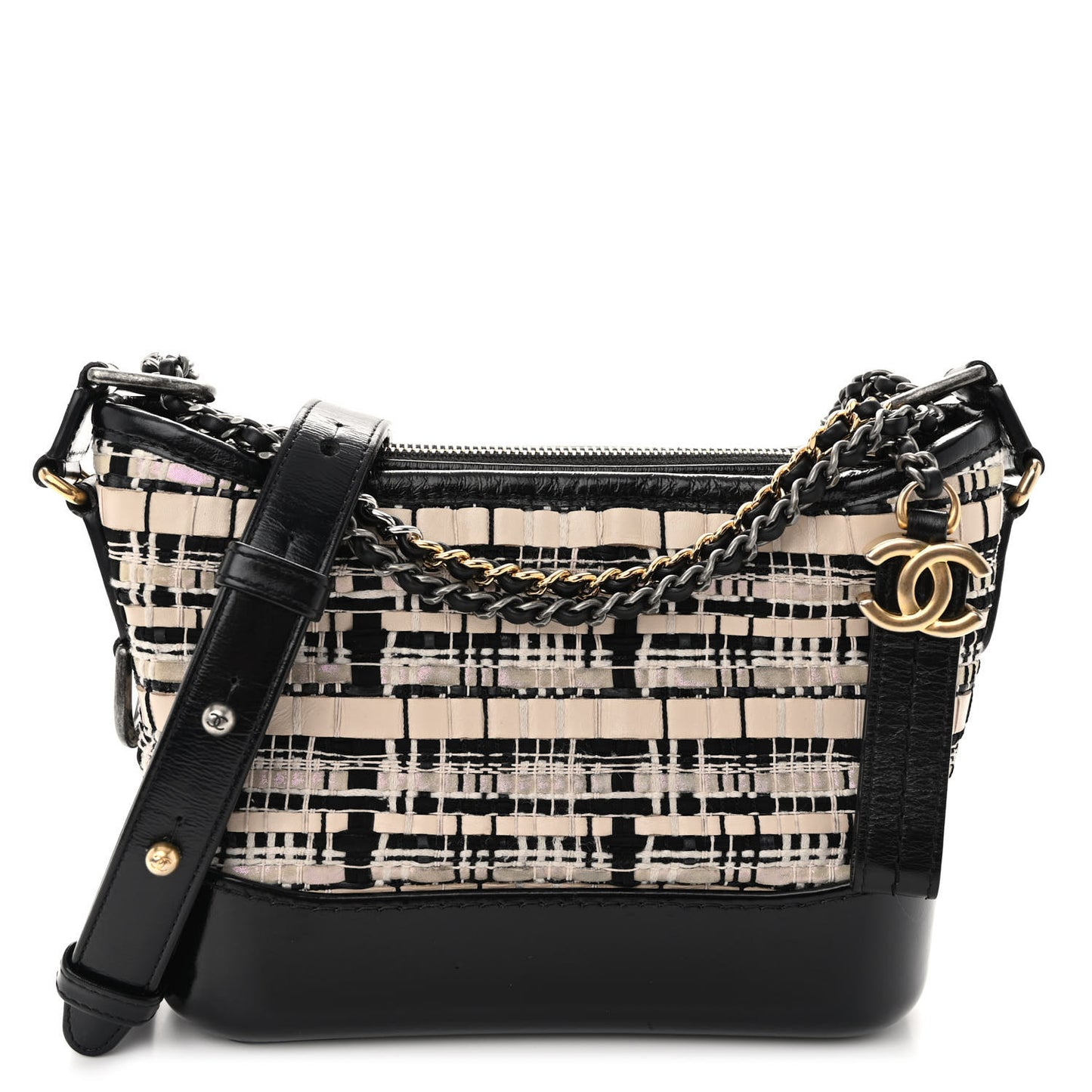 Tweed Calfskin Quilted Small Gabrielle Hobo Black Multicolor