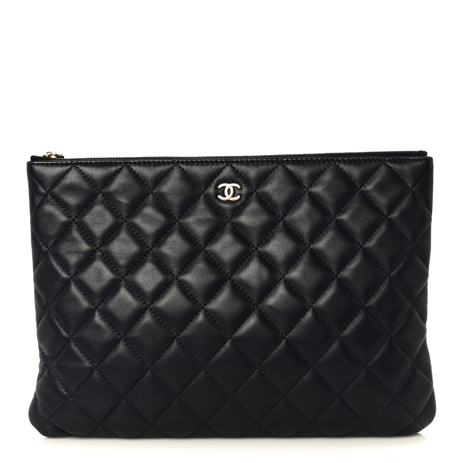 Chanel ケース Chanel Lambskin Quilted Medium Cosmetic Case Navy Blue 1893172