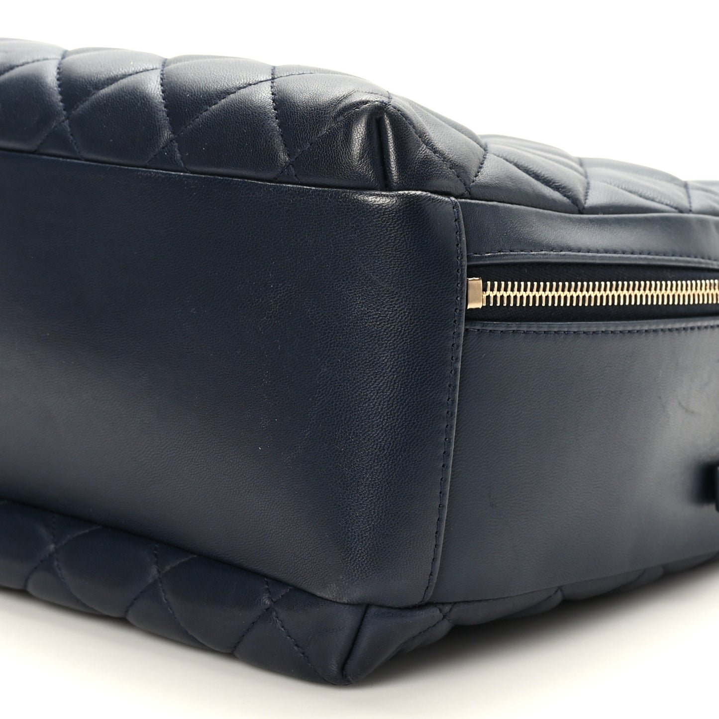 Lambskin Quilted Large Trendy CC Bowling Bag Blue