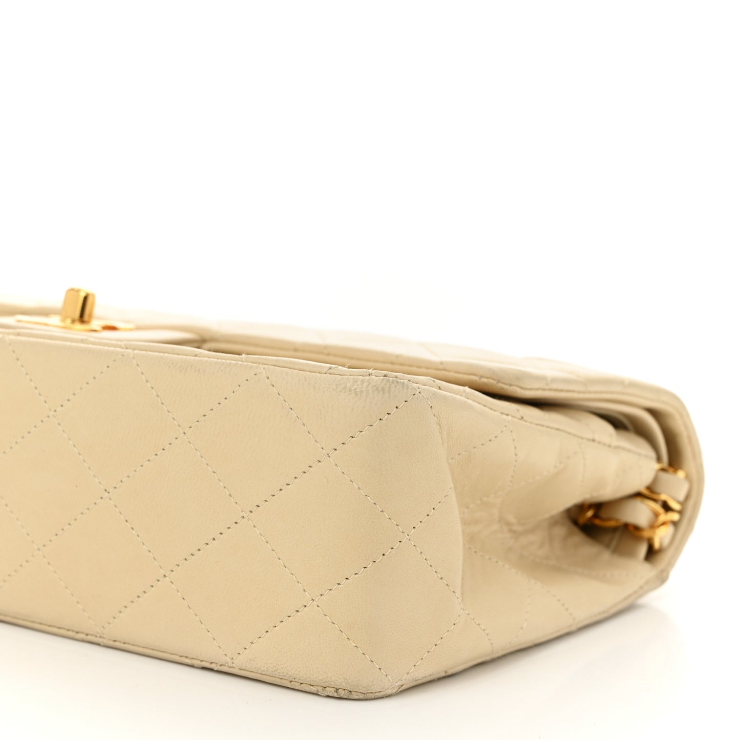 Lambskin Quilted Medium Double Flap Beige