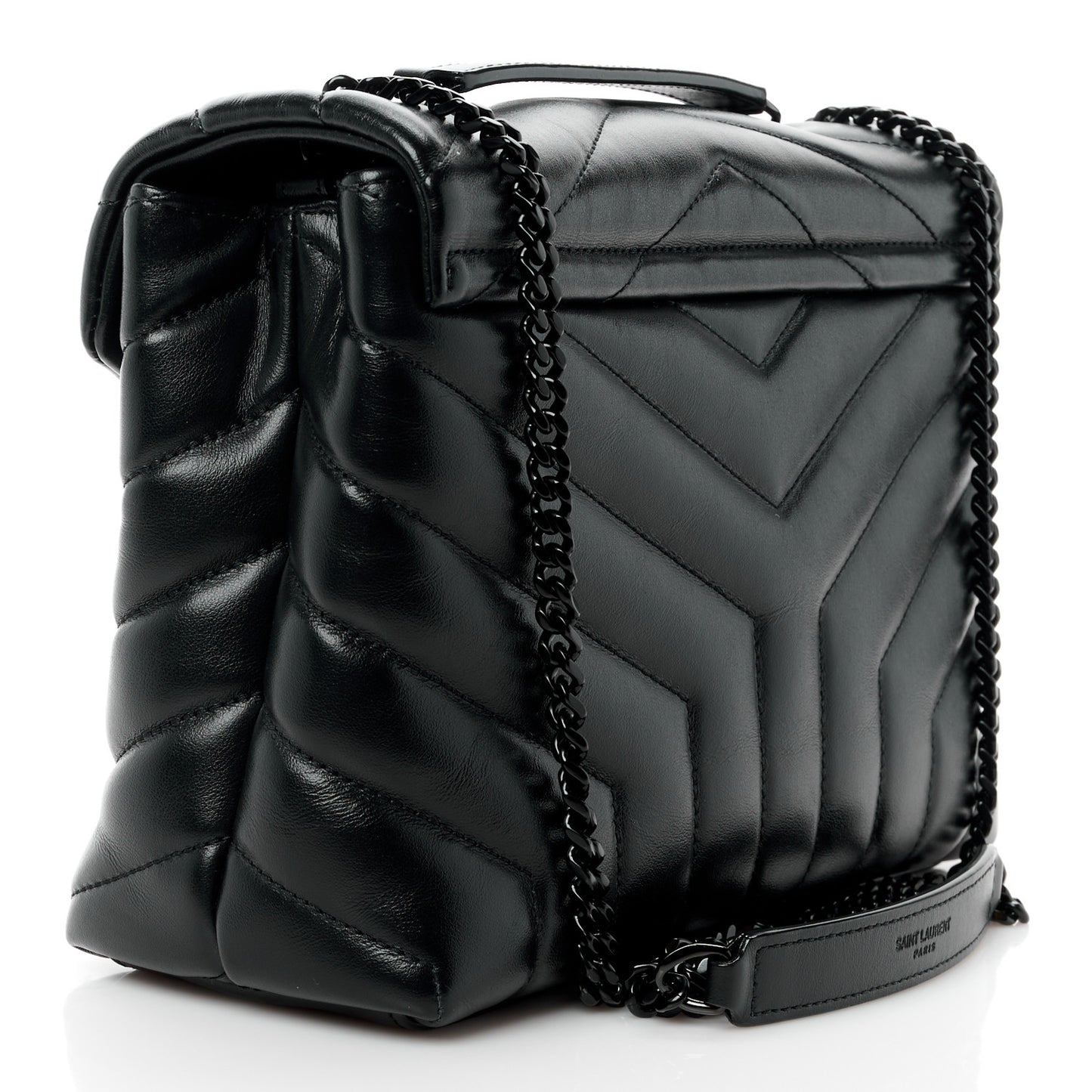 Calfskin Y Quilted Monogram Monochrome Small Loulou Chain Satchel Black