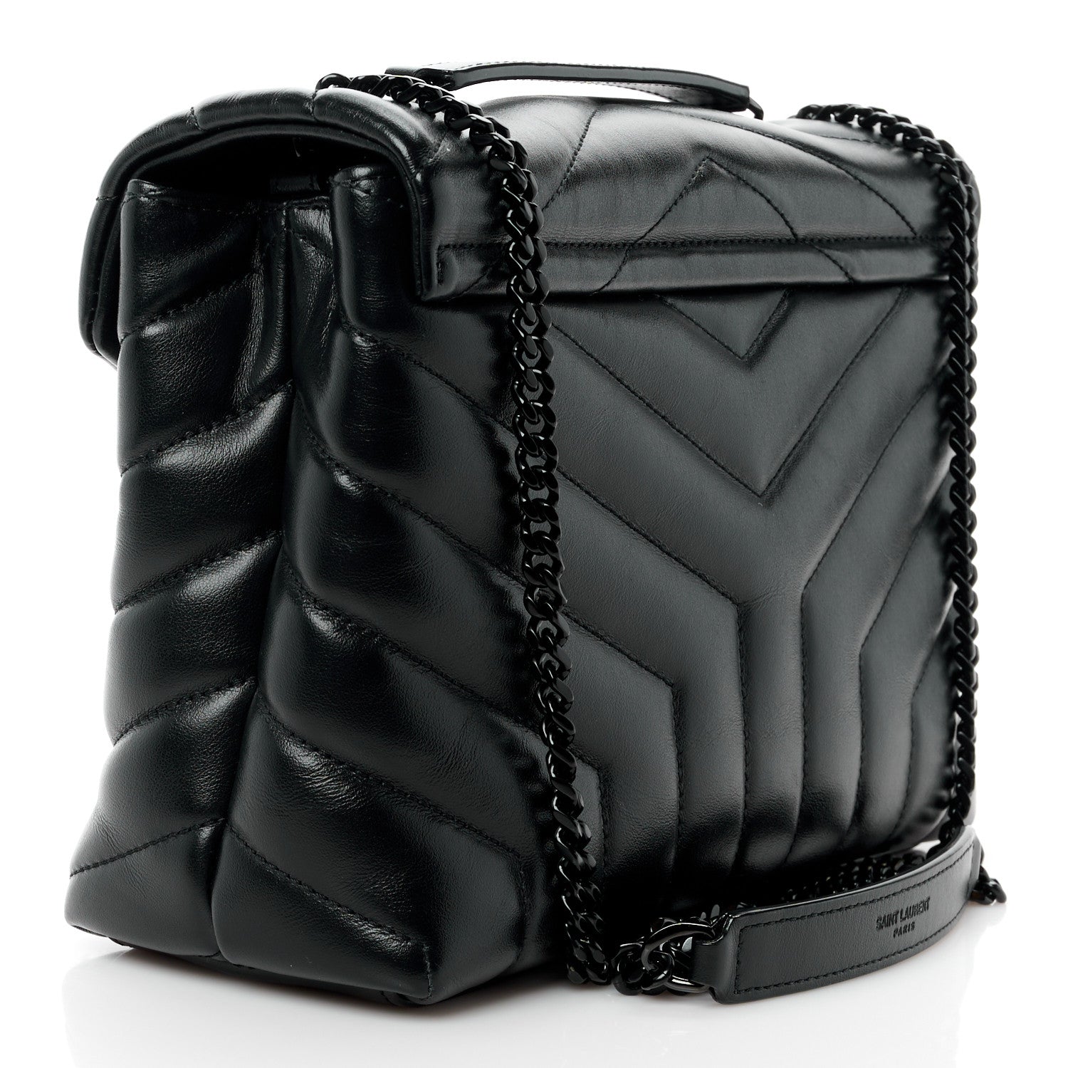 Saint Laurent Calfskin Y Quilted Monogram Monochrome Small Loulou Chain Satchel Black 3 of 14