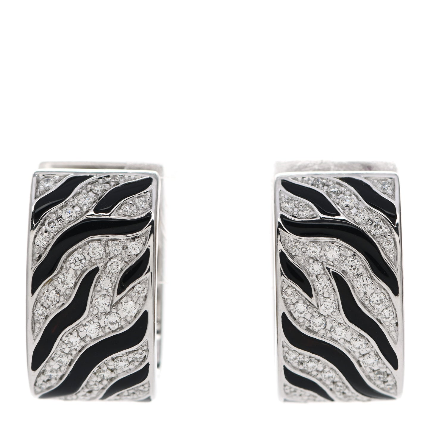 18K White Yellow Gold Diamond Enamel Animalier Zebra Hoop Earrings
