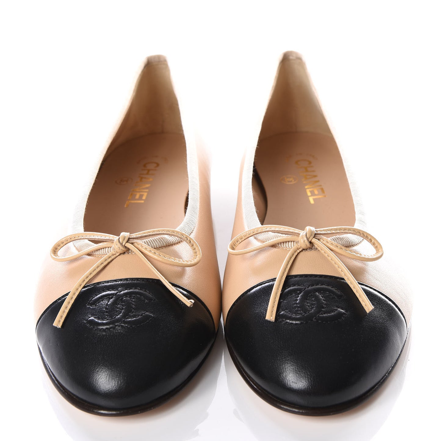 Lambskin Cap Toe CC Ballerina Flats 40 Beige Black