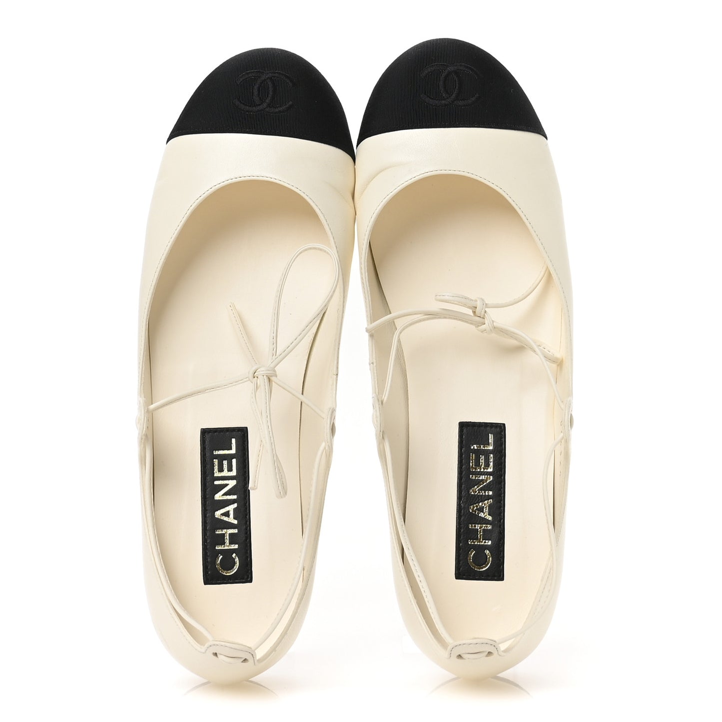 Lambskin Grosgrain Mary Jane Flats 39.5 Ivory Black
