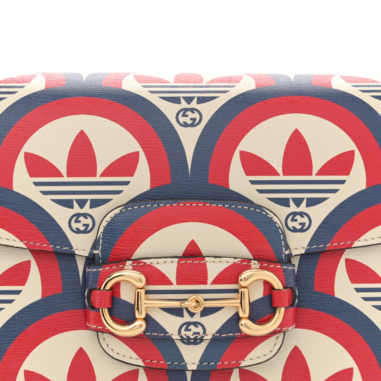 Gucci X ADIDAS Shangai Calfskin Web Trefoil Interlocking G Small Horsebit 1955 Shoulder Bag Red White Blue 8 of 12