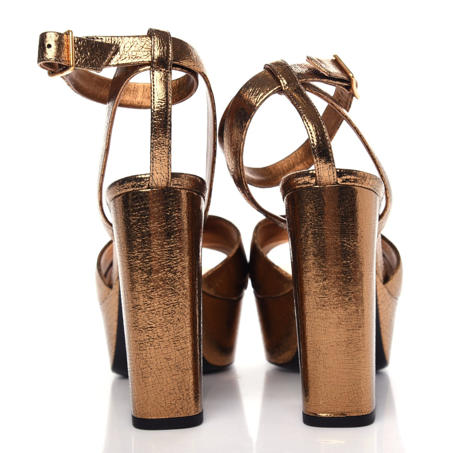 Metallic Calfskin Farrah 80 Crisscross Platform Sandal 38 Chestnut
