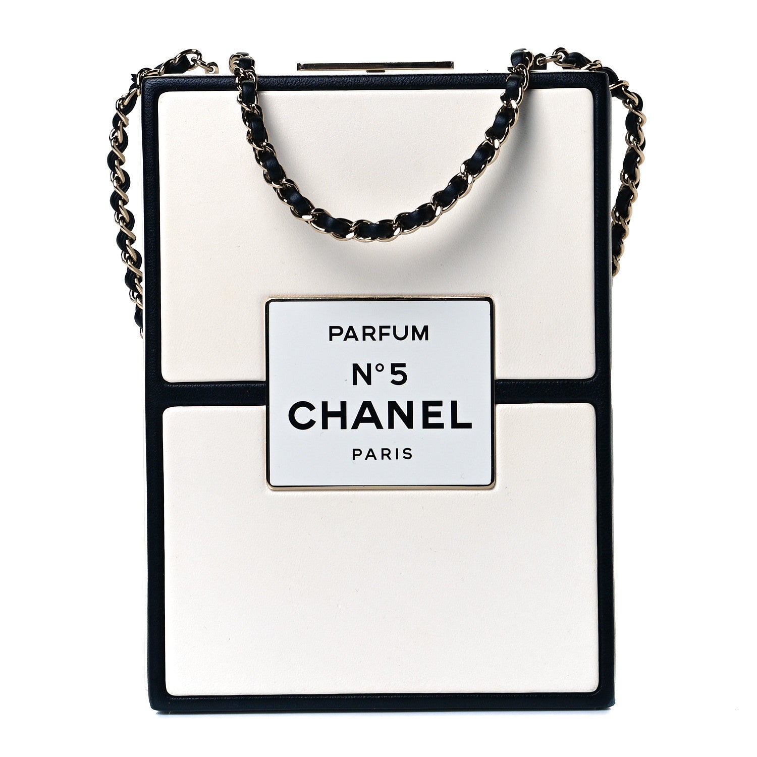 CHANEL ノベルティ 大判 Chanel Lambskin No. 5 Perfume Box Evening Clutch White Black