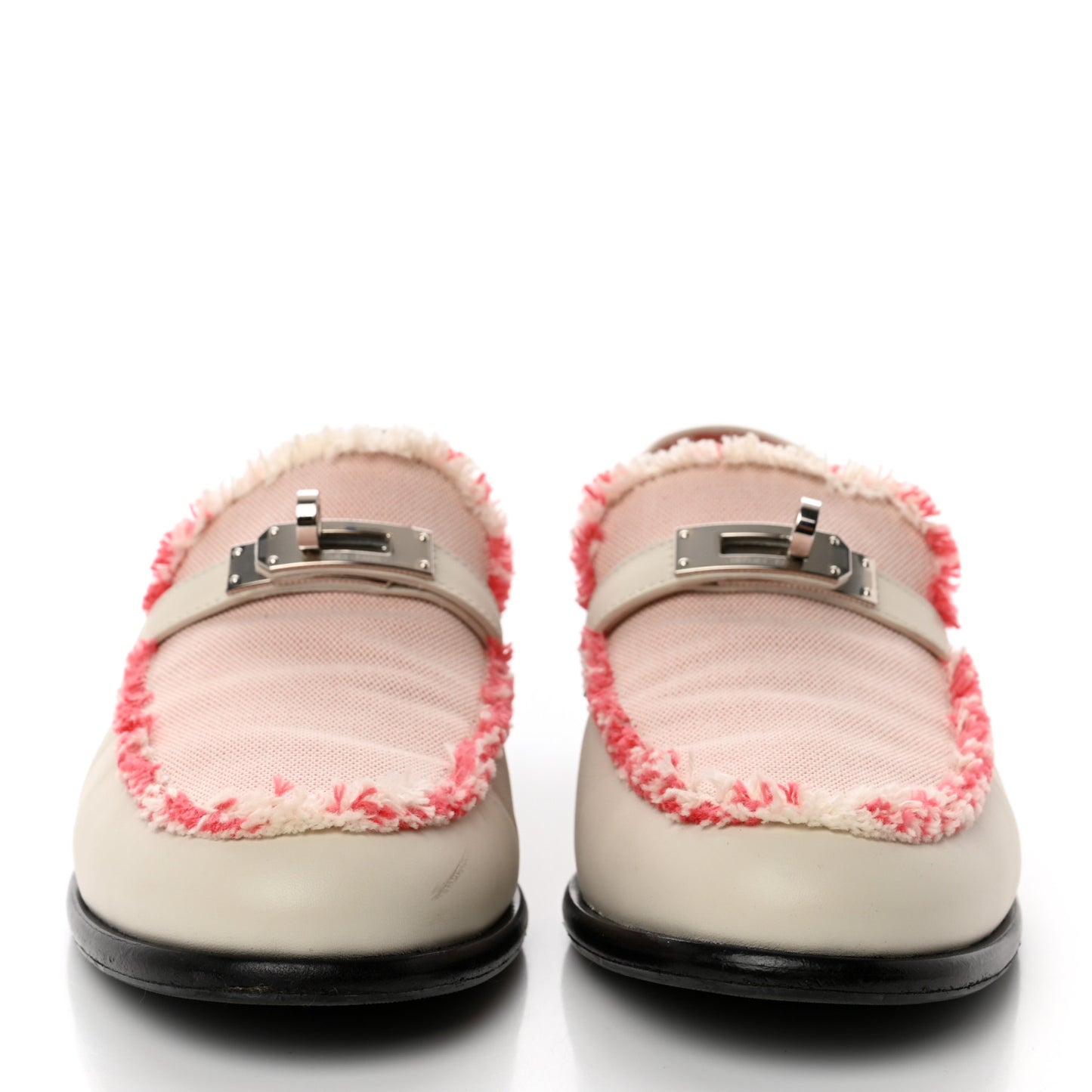 Toile Calfskin Fray Fray Womens Destin Loafer 38.5 Beige Glaise Framboise