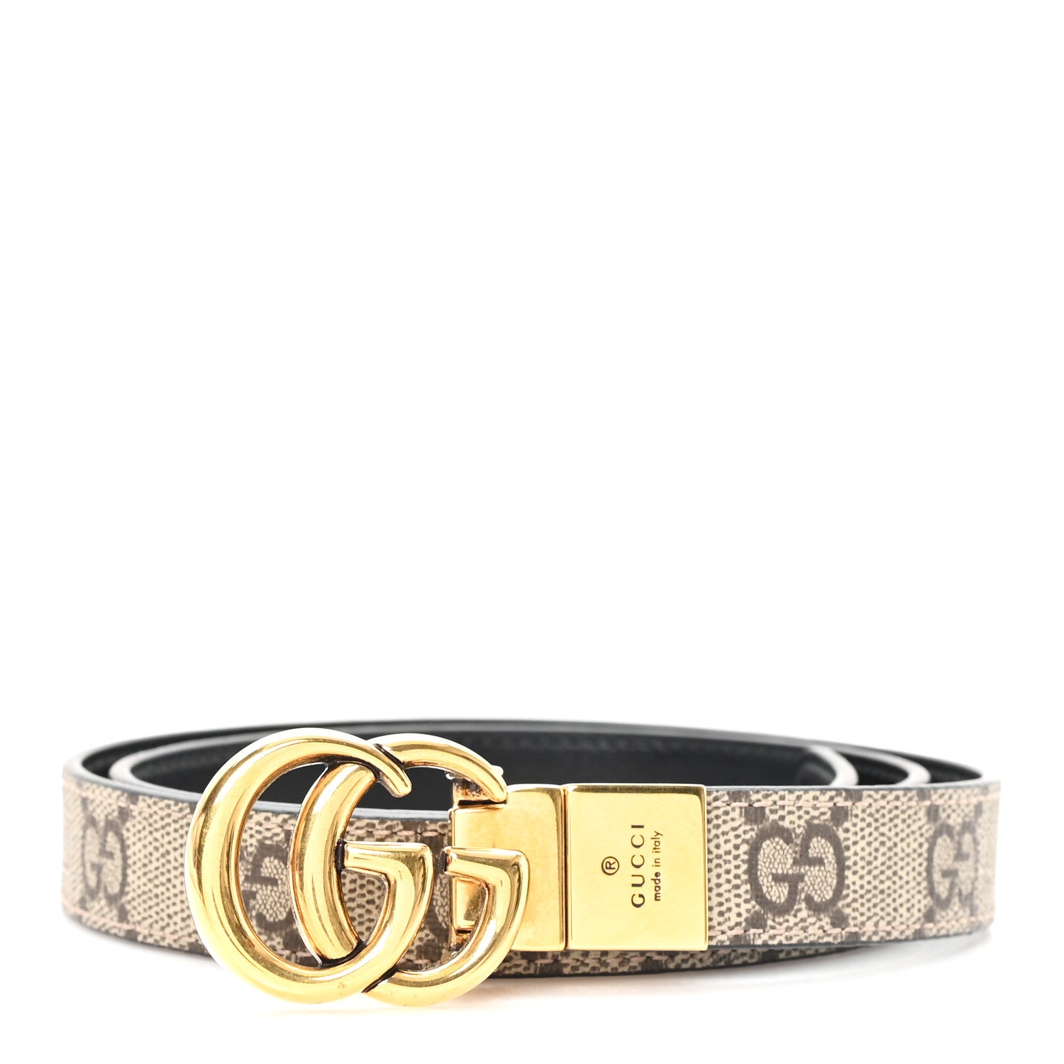 Gucci Calfskin GG Supreme Monogram Double G Reversible 20mm Belt