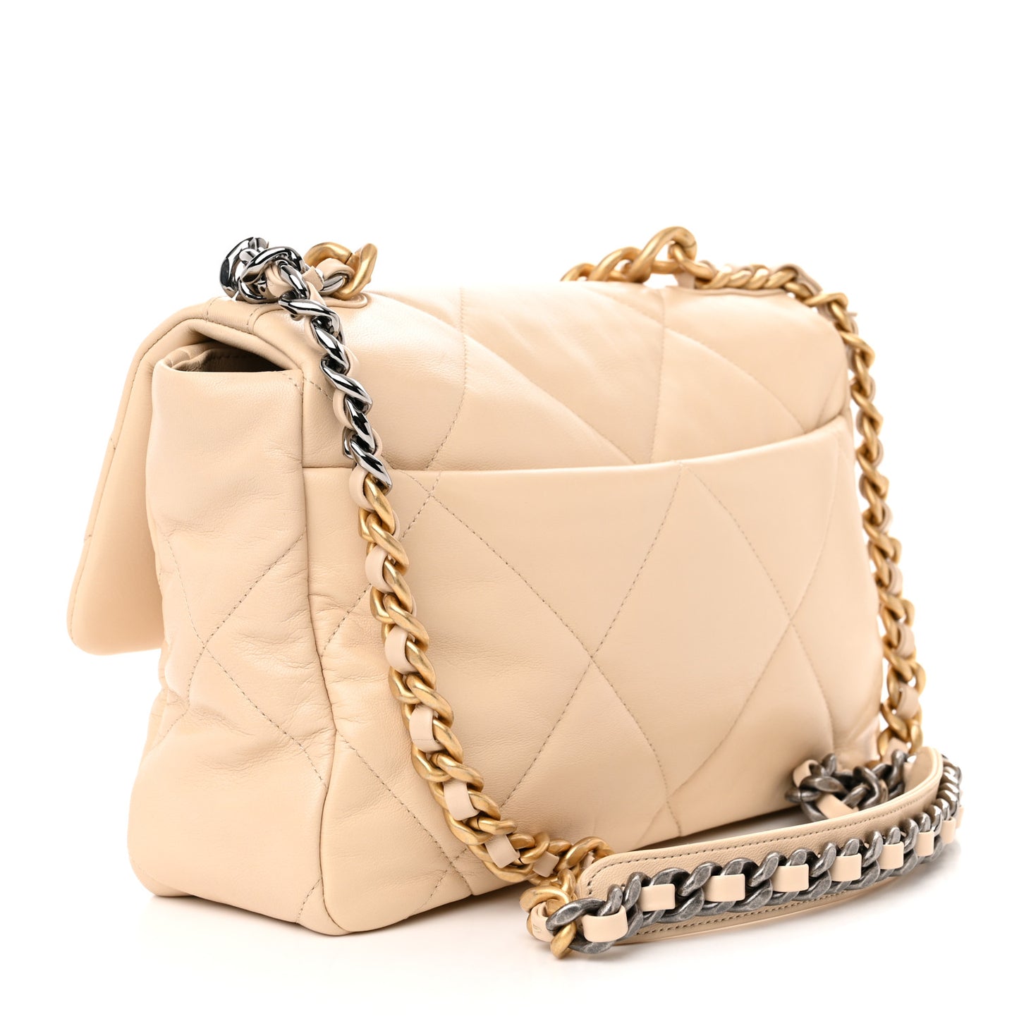 Goatskin Quilted Large Chanel 19 Flap Beige