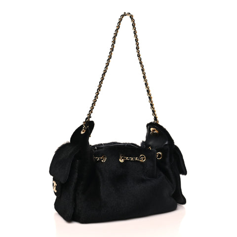 Pony Hair Mini Chanel 25 Handbag Black